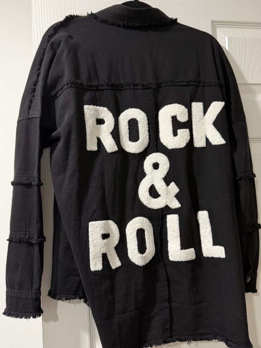 Elan Black Rock & Roll Denim Jacket Size S | Embroidered Fringe Jacket
